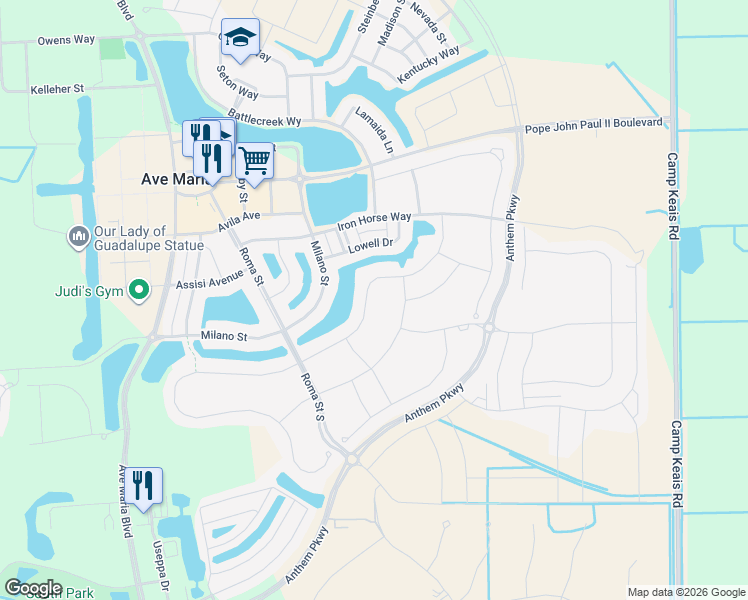 map of restaurants, bars, coffee shops, grocery stores, and more near 5062 Salerno Street in Ave Maria