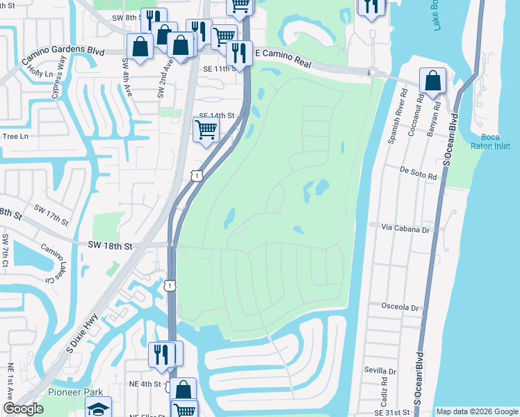 map of restaurants, bars, coffee shops, grocery stores, and more near 1843 Sabal Palm Drive in Boca Raton
