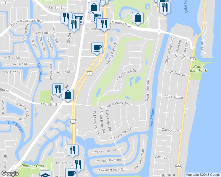map of restaurants, bars, coffee shops, grocery stores, and more near 1843 Sabal Palm Drive in Boca Raton