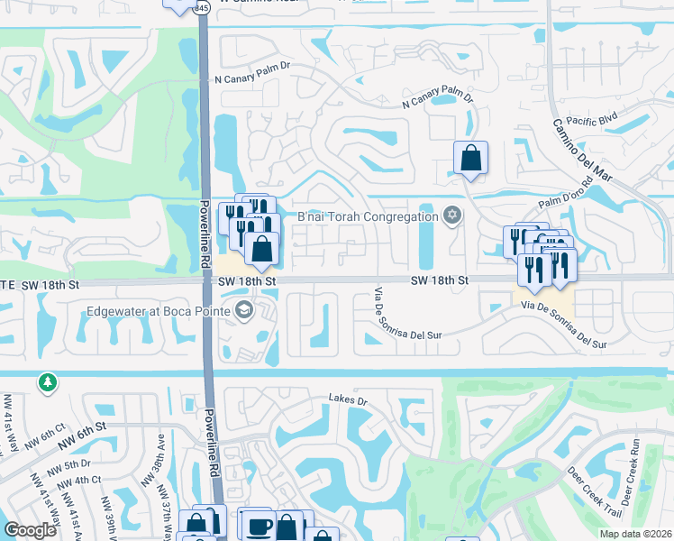 map of restaurants, bars, coffee shops, grocery stores, and more near 6720 Via Regina in Boca Raton