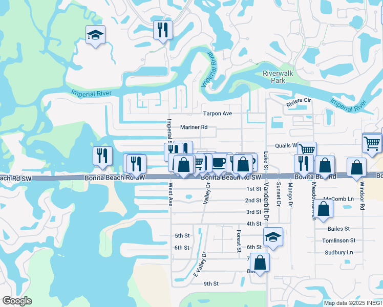 map of restaurants, bars, coffee shops, grocery stores, and more near 4365 Pine Lake Road in Bonita Springs