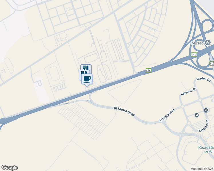 map of restaurants, bars, coffee shops, grocery stores, and more near King Abdulaziz Road in Dammam
