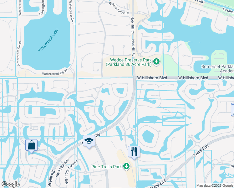 map of restaurants, bars, coffee shops, grocery stores, and more near 8197 Northwest 107th Lane in Parkland
