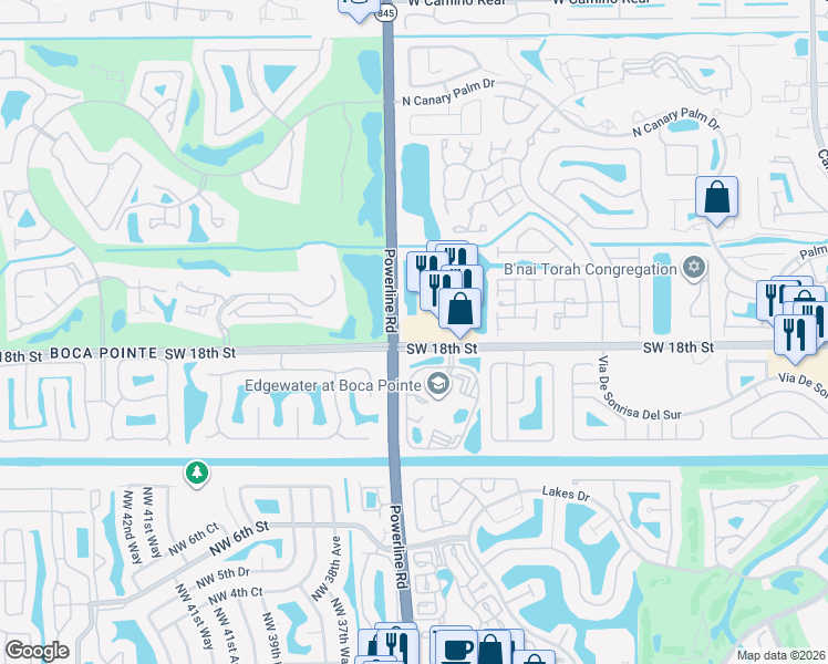 map of restaurants, bars, coffee shops, grocery stores, and more near 6943 Southwest 18th Street in Boca Raton