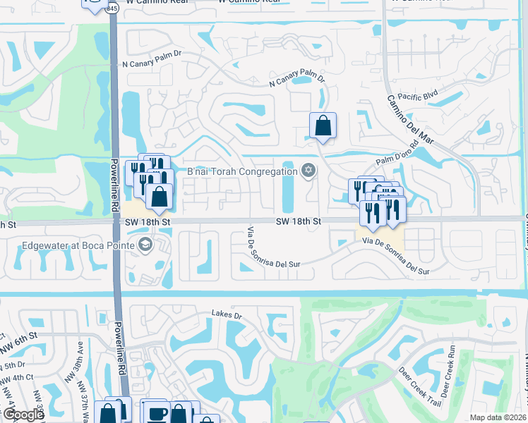 map of restaurants, bars, coffee shops, grocery stores, and more near 23233 Via Stel in Boca Raton