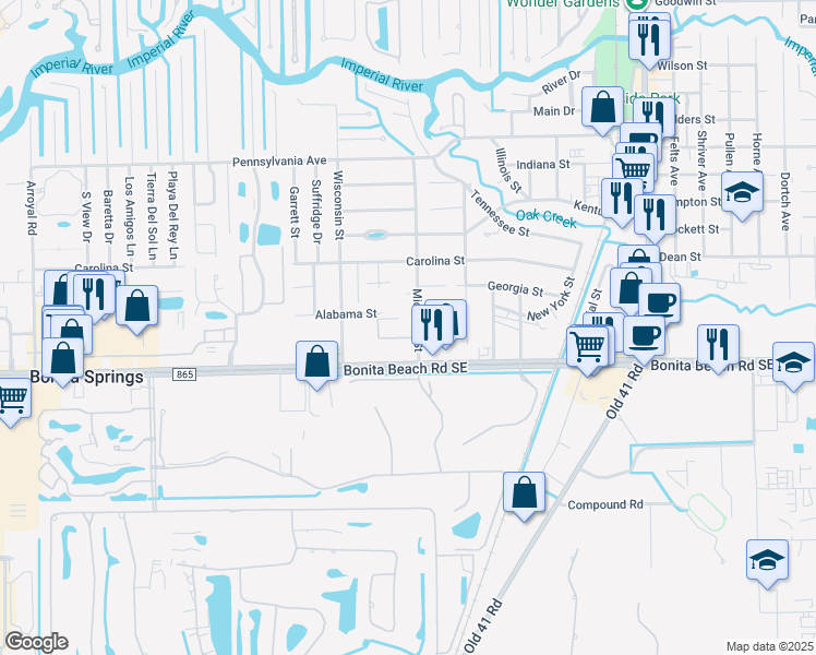 map of restaurants, bars, coffee shops, grocery stores, and more near 9871 Alabama Street in Bonita Springs