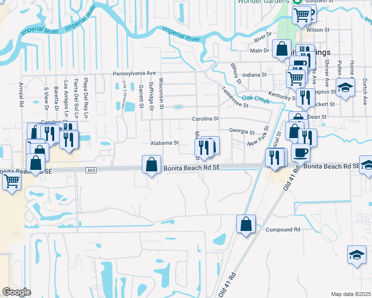 map of restaurants, bars, coffee shops, grocery stores, and more near 9871 Alabama Street in Bonita Springs