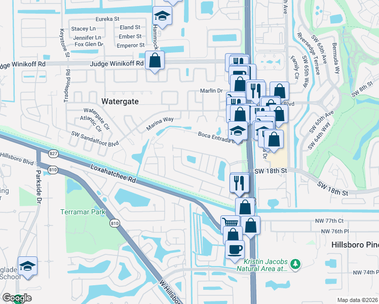 map of restaurants, bars, coffee shops, grocery stores, and more near 10247 Serene Meadow Drive North in Boca Raton