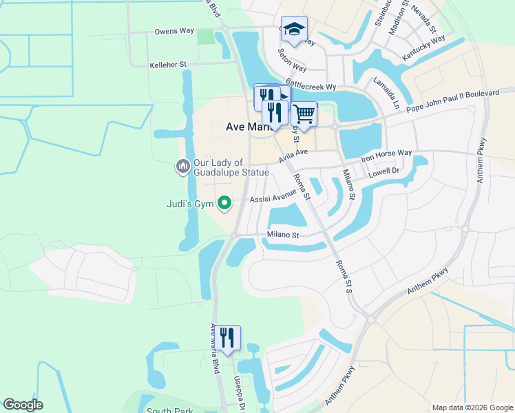 map of restaurants, bars, coffee shops, grocery stores, and more near 5137 Taylor Drive in Ave Maria