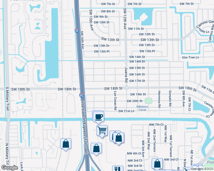 map of restaurants, bars, coffee shops, grocery stores, and more near 1387 Southwest 18th Street in Boca Raton