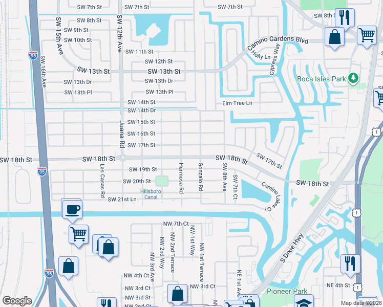 map of restaurants, bars, coffee shops, grocery stores, and more near 931 Southwest 18th Street in Boca Raton