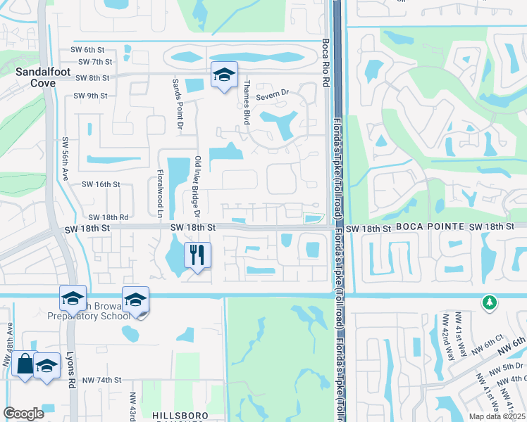 map of restaurants, bars, coffee shops, grocery stores, and more near 23261 New Coach Way in Boca Raton