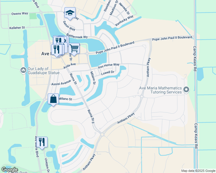 map of restaurants, bars, coffee shops, grocery stores, and more near 5062 Salerno Street in Ave Maria