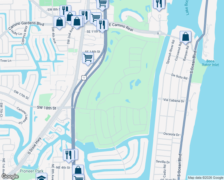 map of restaurants, bars, coffee shops, grocery stores, and more near 1843 Sabal Palm Drive in Boca Raton