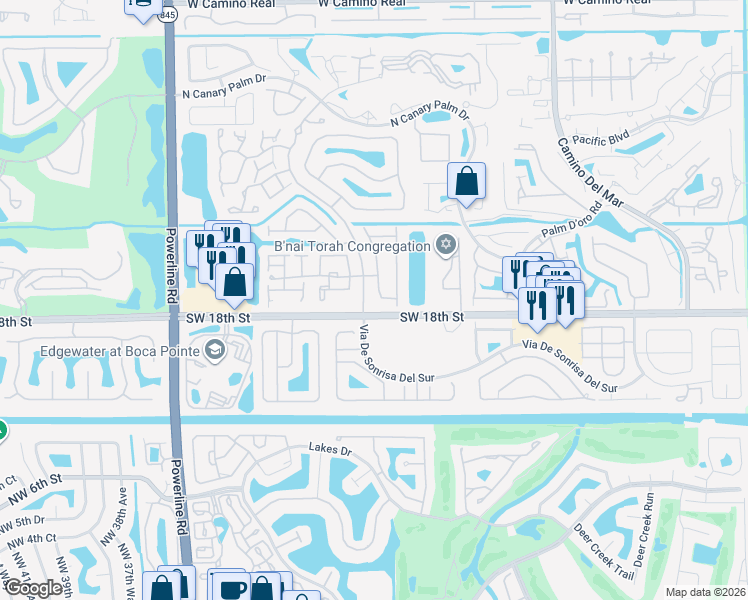 map of restaurants, bars, coffee shops, grocery stores, and more near 23233 Via Stel in Boca Raton