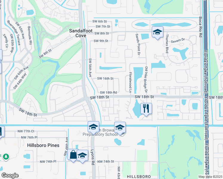 map of restaurants, bars, coffee shops, grocery stores, and more near 23139 Southwest 54th Avenue in Boca Raton