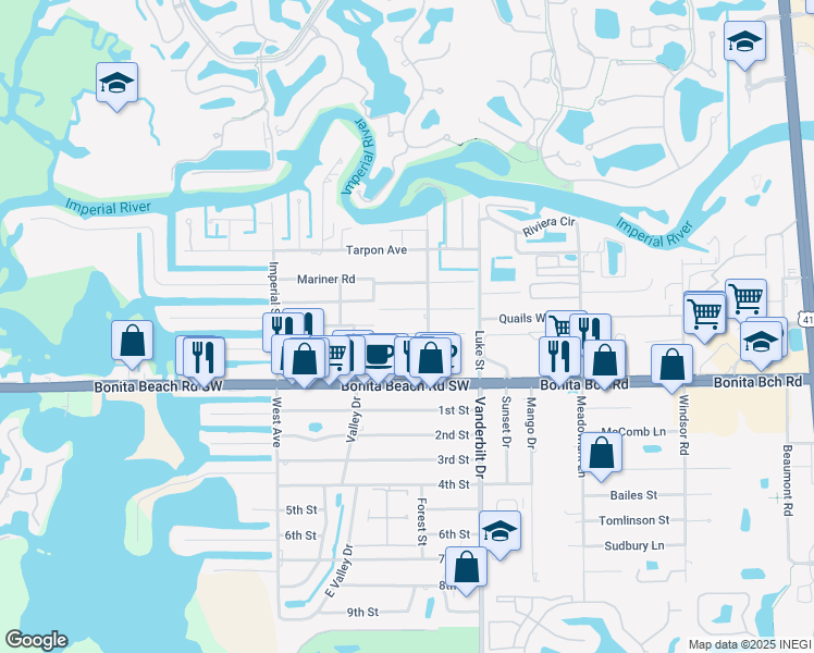 map of restaurants, bars, coffee shops, grocery stores, and more near 4204 Springs Lane in Bonita Springs