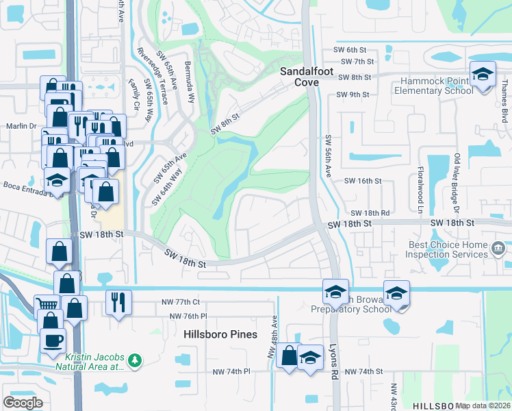 map of restaurants, bars, coffee shops, grocery stores, and more near 23114 Southwest 60th Way in Boca Raton