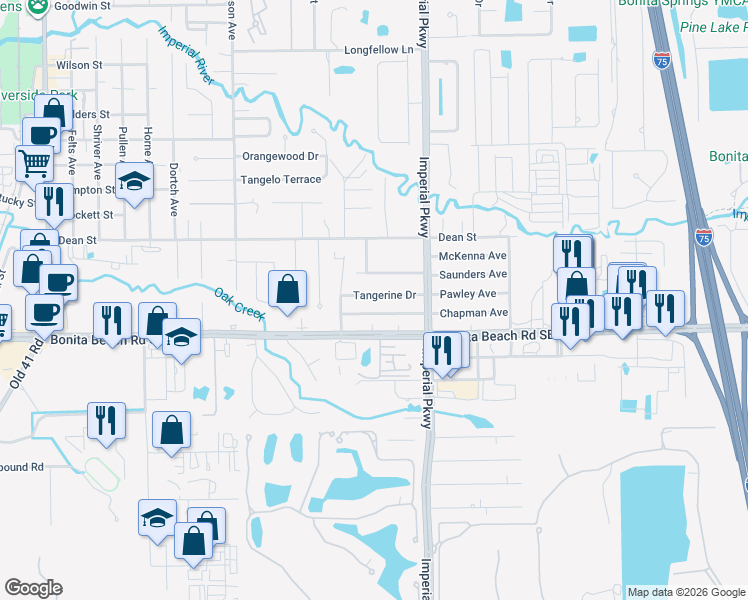 map of restaurants, bars, coffee shops, grocery stores, and more near 11366 Tangerine Drive in Bonita Springs