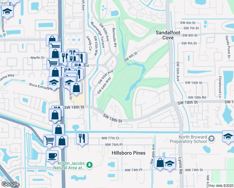map of restaurants, bars, coffee shops, grocery stores, and more near 9468 Kinley Place in Boca Raton
