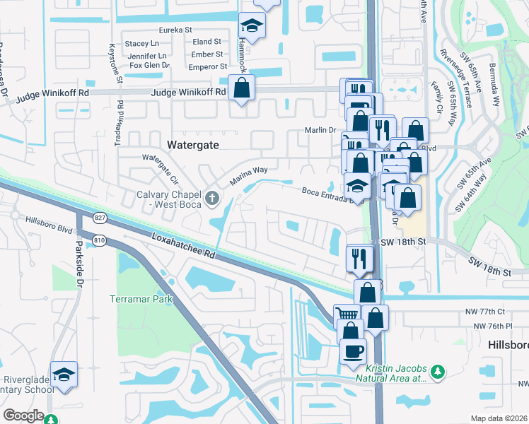 map of restaurants, bars, coffee shops, grocery stores, and more near 10314 Serene Meadow Drive North in Boca Raton