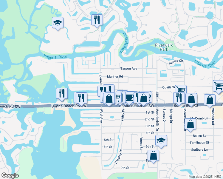 map of restaurants, bars, coffee shops, grocery stores, and more near 4365 Pine Lake Road in Bonita Springs