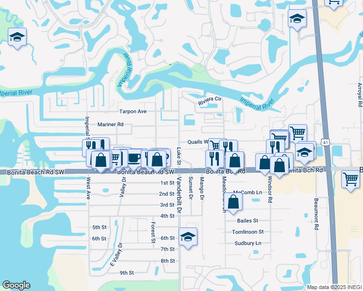 map of restaurants, bars, coffee shops, grocery stores, and more near 3999 Quails Walk in Bonita Springs