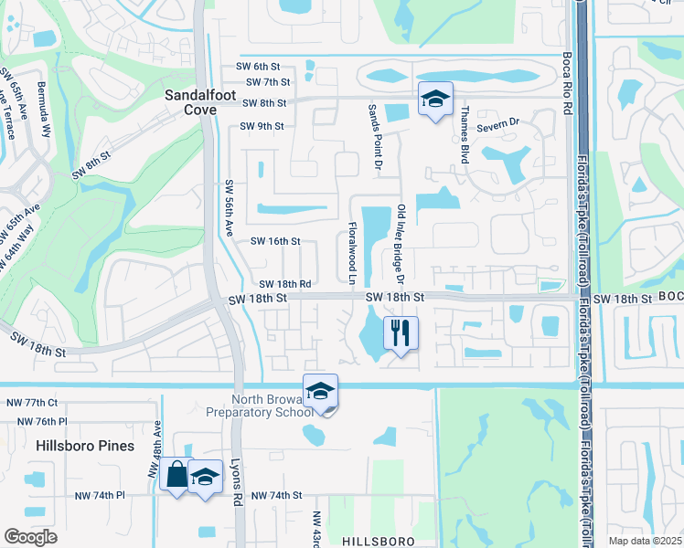 map of restaurants, bars, coffee shops, grocery stores, and more near 23108 Sunfield Drive in Boca Raton