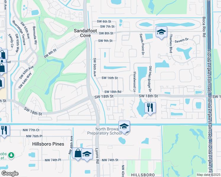 map of restaurants, bars, coffee shops, grocery stores, and more near 23135 Southwest 55th Avenue in Boca Raton