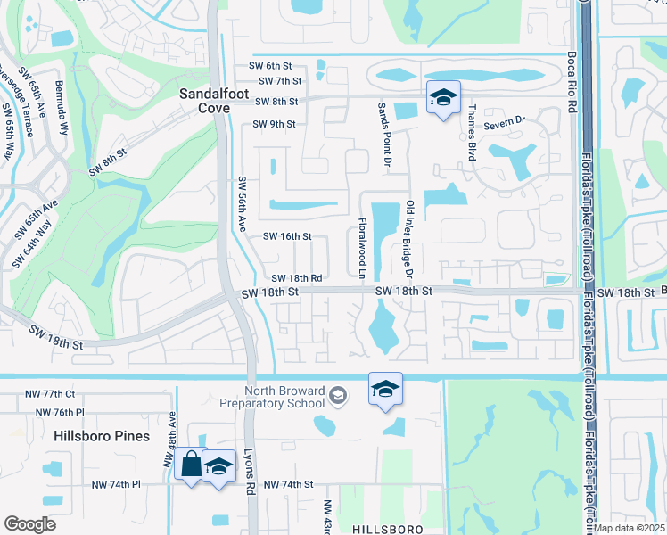 map of restaurants, bars, coffee shops, grocery stores, and more near 23132 Southwest 53rd Avenue in Boca Raton
