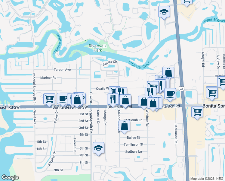 map of restaurants, bars, coffee shops, grocery stores, and more near 3789 Quails Walk in Bonita Springs