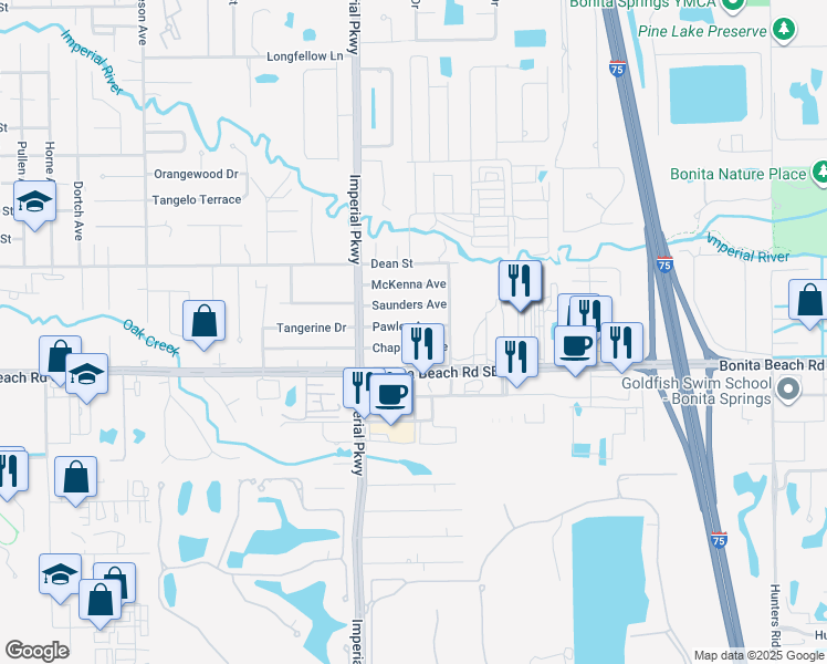 map of restaurants, bars, coffee shops, grocery stores, and more near 11624 Pawley Avenue in Bonita Springs