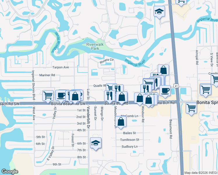 map of restaurants, bars, coffee shops, grocery stores, and more near 3789 Quails Walk in Bonita Springs