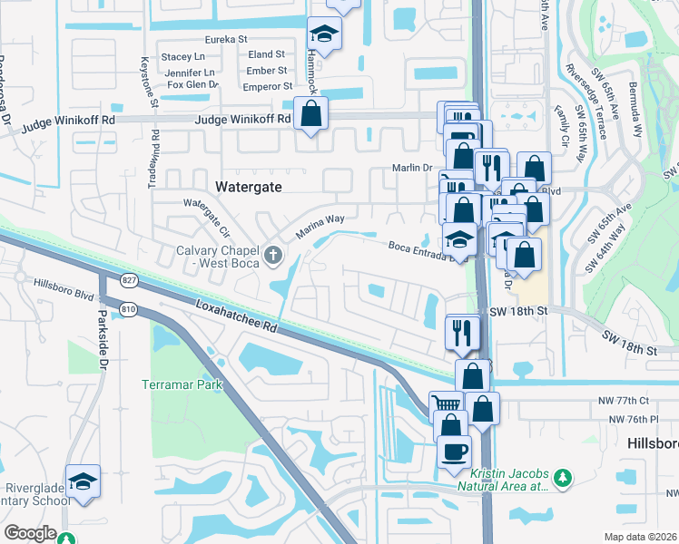 map of restaurants, bars, coffee shops, grocery stores, and more near 10314 Serene Meadow Drive North in Boca Raton