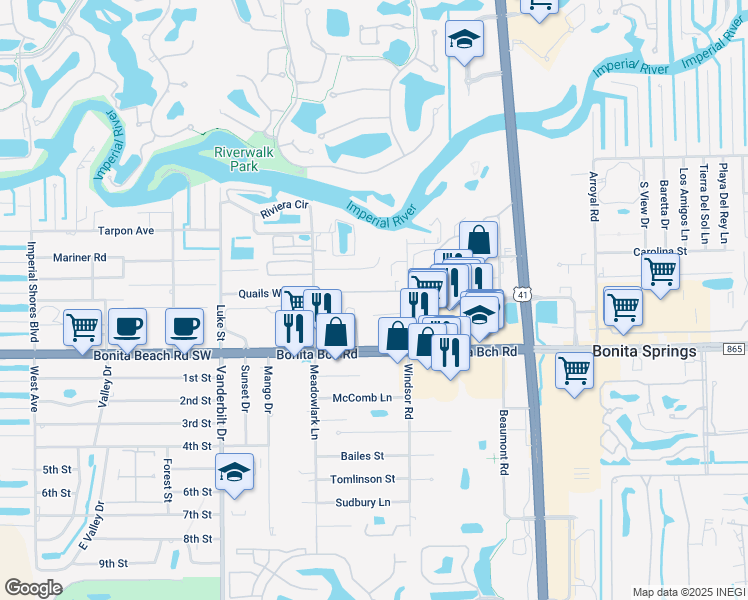map of restaurants, bars, coffee shops, grocery stores, and more near 3557 Quails Walk in Bonita Springs