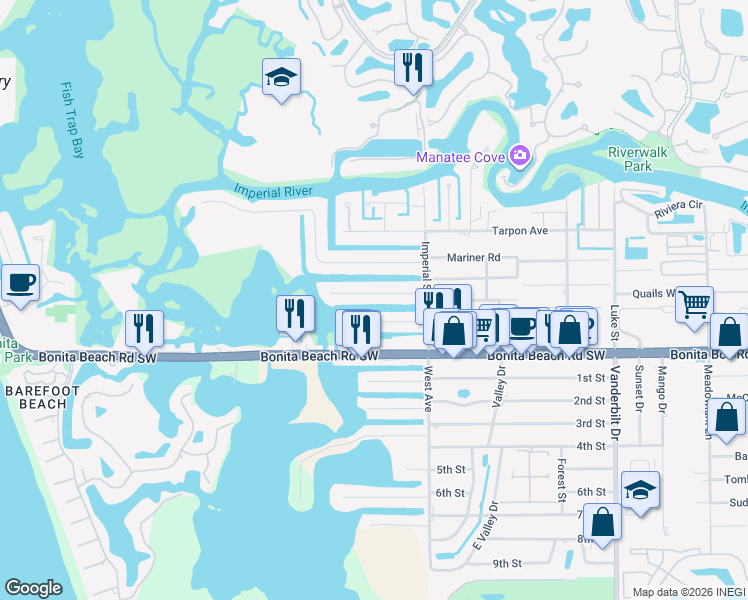 map of restaurants, bars, coffee shops, grocery stores, and more near 4841 Regal Dr in Bonita Springs