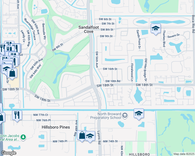map of restaurants, bars, coffee shops, grocery stores, and more near 23128 Barwood Park Lane in Boca Raton