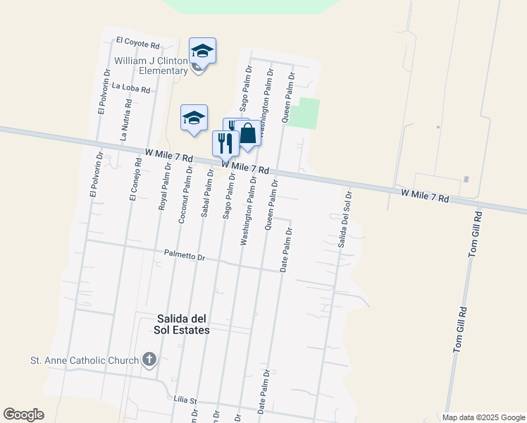 map of restaurants, bars, coffee shops, grocery stores, and more near 17815 Queen Palm Dr in Penitas