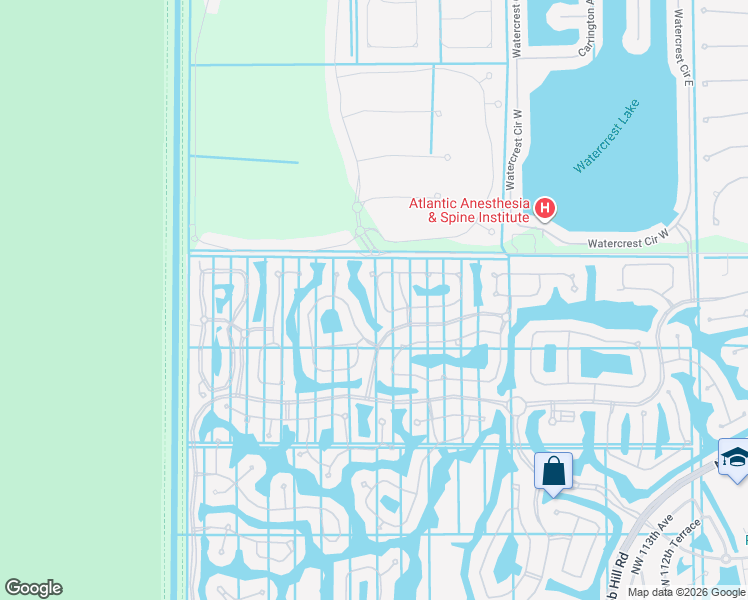 map of restaurants, bars, coffee shops, grocery stores, and more near 8243 Northwest 121st Way in Coral Springs