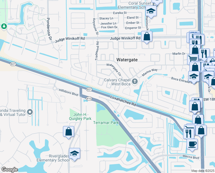 map of restaurants, bars, coffee shops, grocery stores, and more near 11901 Cove Place in Boca Raton
