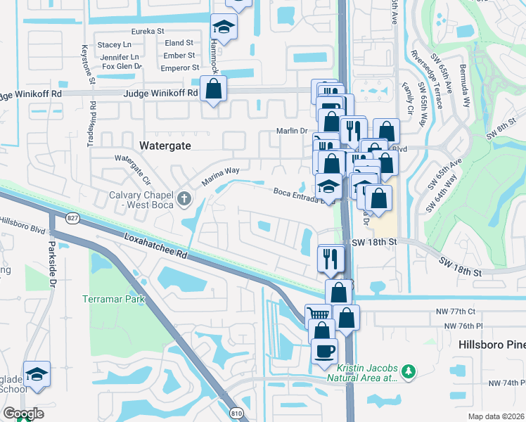 map of restaurants, bars, coffee shops, grocery stores, and more near 10247 Serene Meadow Drive North in Boca Raton
