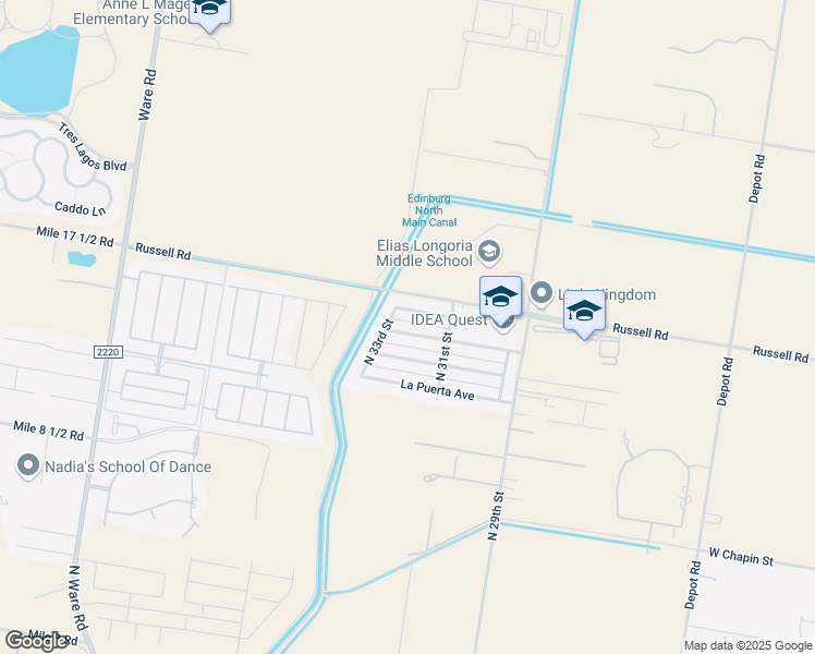 map of restaurants, bars, coffee shops, grocery stores, and more near 3204 Trailblazer Avenue in Edinburg