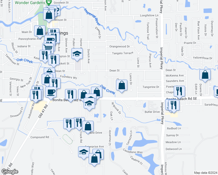 map of restaurants, bars, coffee shops, grocery stores, and more near 27953 Matheson Avenue in Bonita Springs