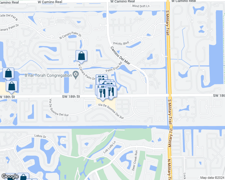 map of restaurants, bars, coffee shops, grocery stores, and more near 23212 Island View in Boca Raton