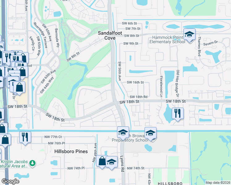 map of restaurants, bars, coffee shops, grocery stores, and more near 23128 Barwood Park Lane in Boca Raton