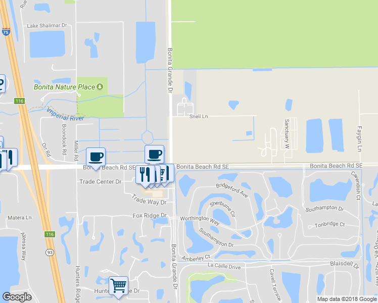 map of restaurants, bars, coffee shops, grocery stores, and more near 13090 Bonita Beach Road Southeast in Bonita Springs