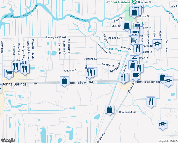 map of restaurants, bars, coffee shops, grocery stores, and more near 9932 Alabama Street in Bonita Springs