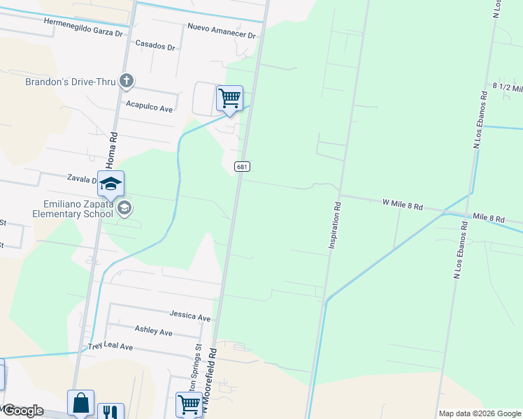 map of restaurants, bars, coffee shops, grocery stores, and more near 9230 North Moorfield Road in Mission
