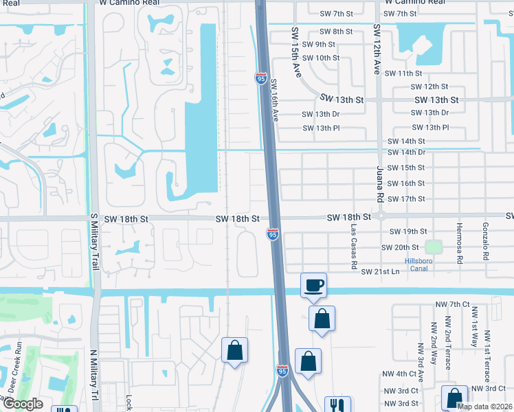 map of restaurants, bars, coffee shops, grocery stores, and more near 1680 Southwest 17th Street in Boca Raton