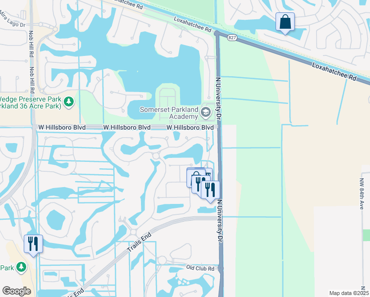 map of restaurants, bars, coffee shops, grocery stores, and more near 9560 Eden Manor in Parkland